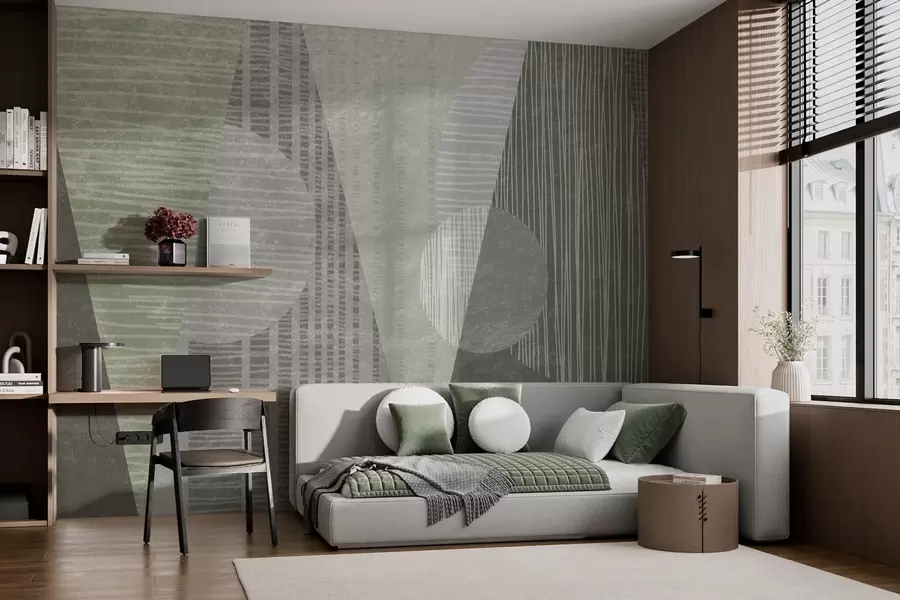 Papier peint Géométrie moderne de style vintage dans des couleurs vertes w02003v2