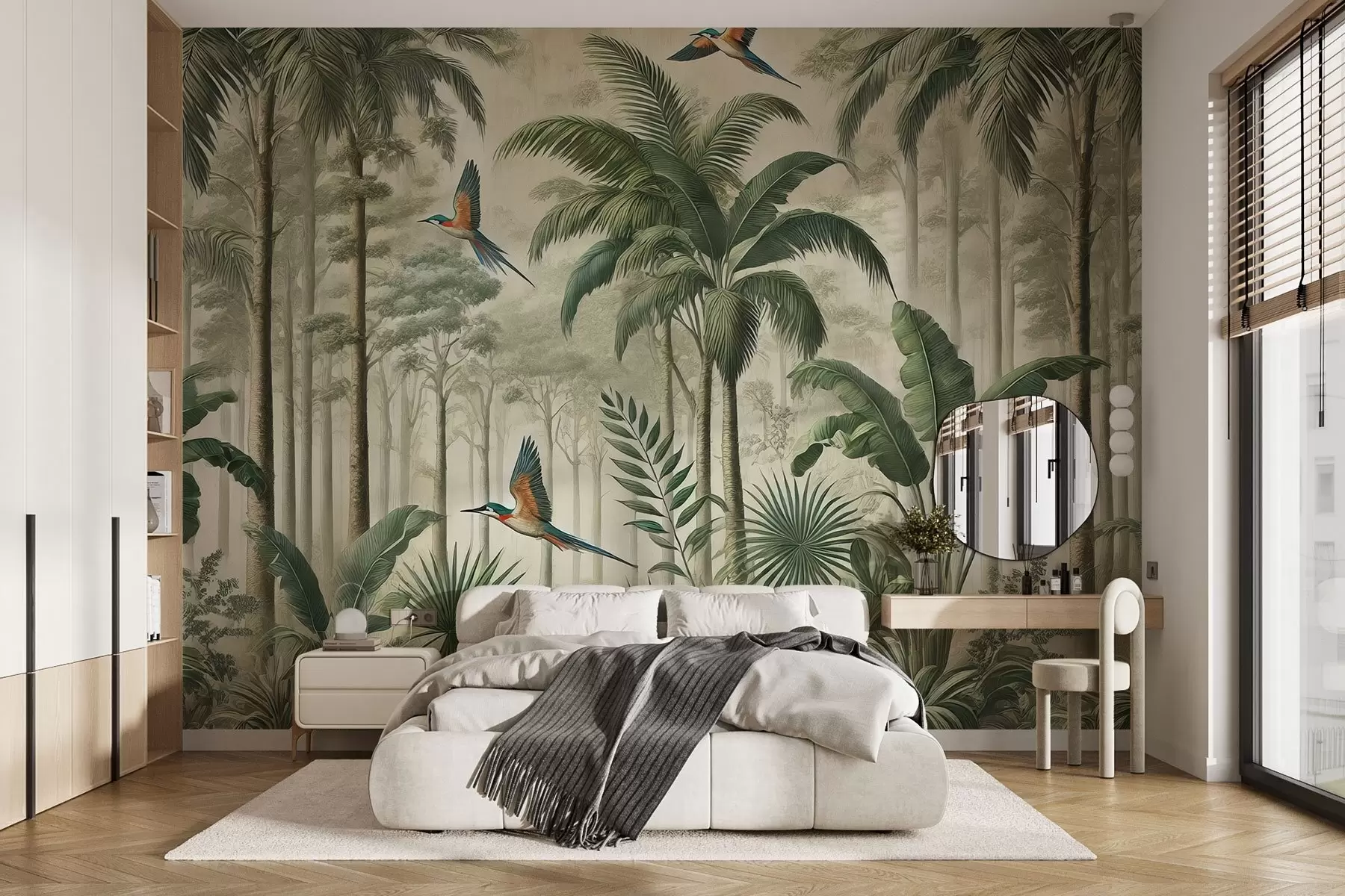 Papier peint Panorama avec paysage tropical et oiseaux w01957