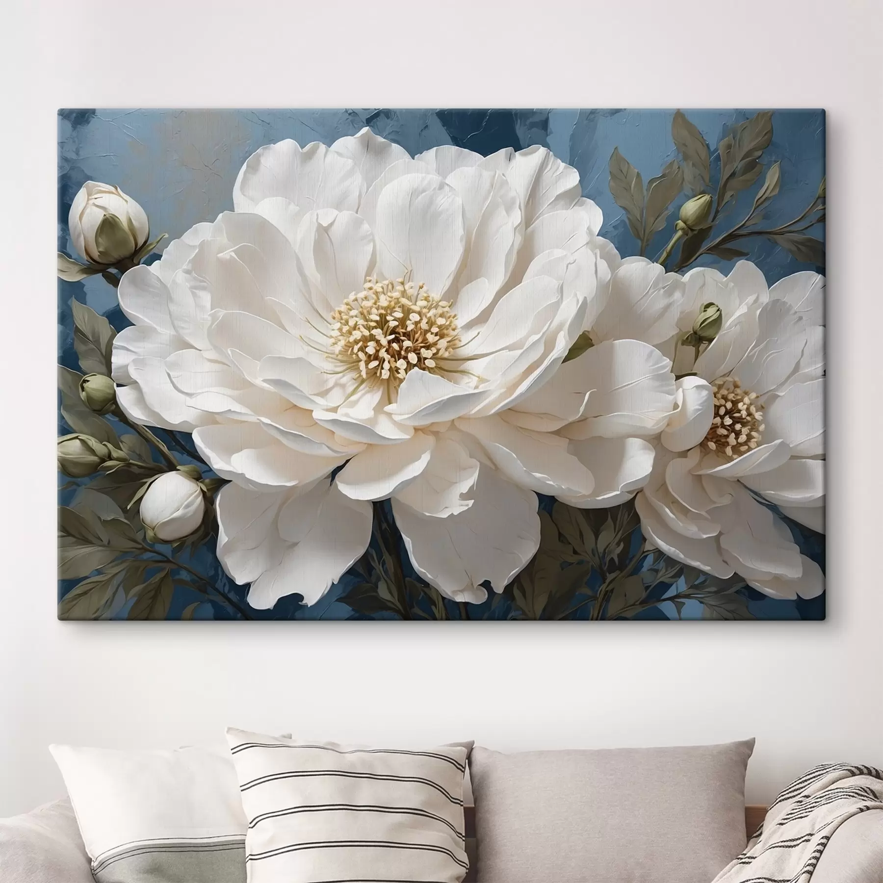 Papier peint Fleurs blanches sur fond bleu s41313