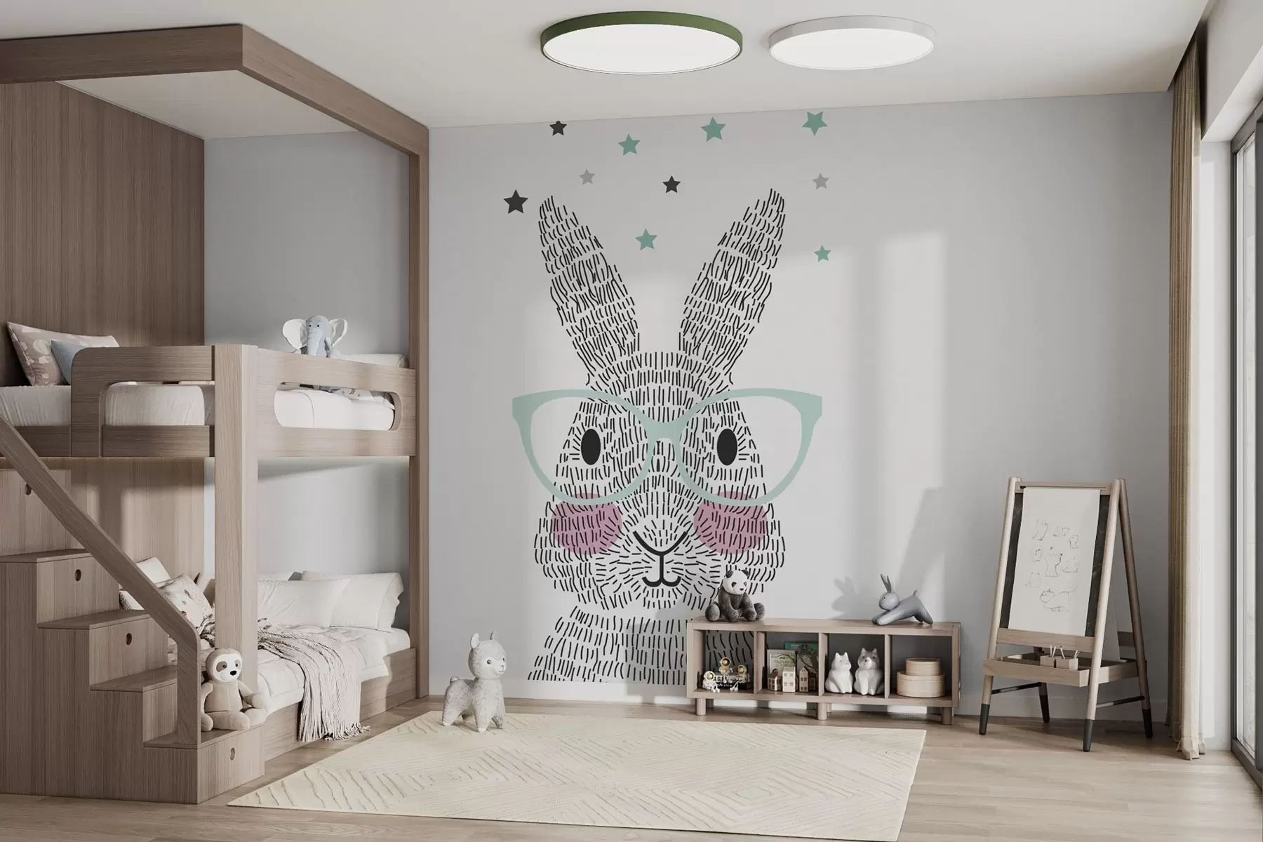 Papier peint Lapin intelligent avec des lunettes élégantes w00159