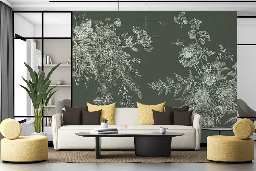 Papier peint Esquisses florales élégantes sur fond sombre w00381