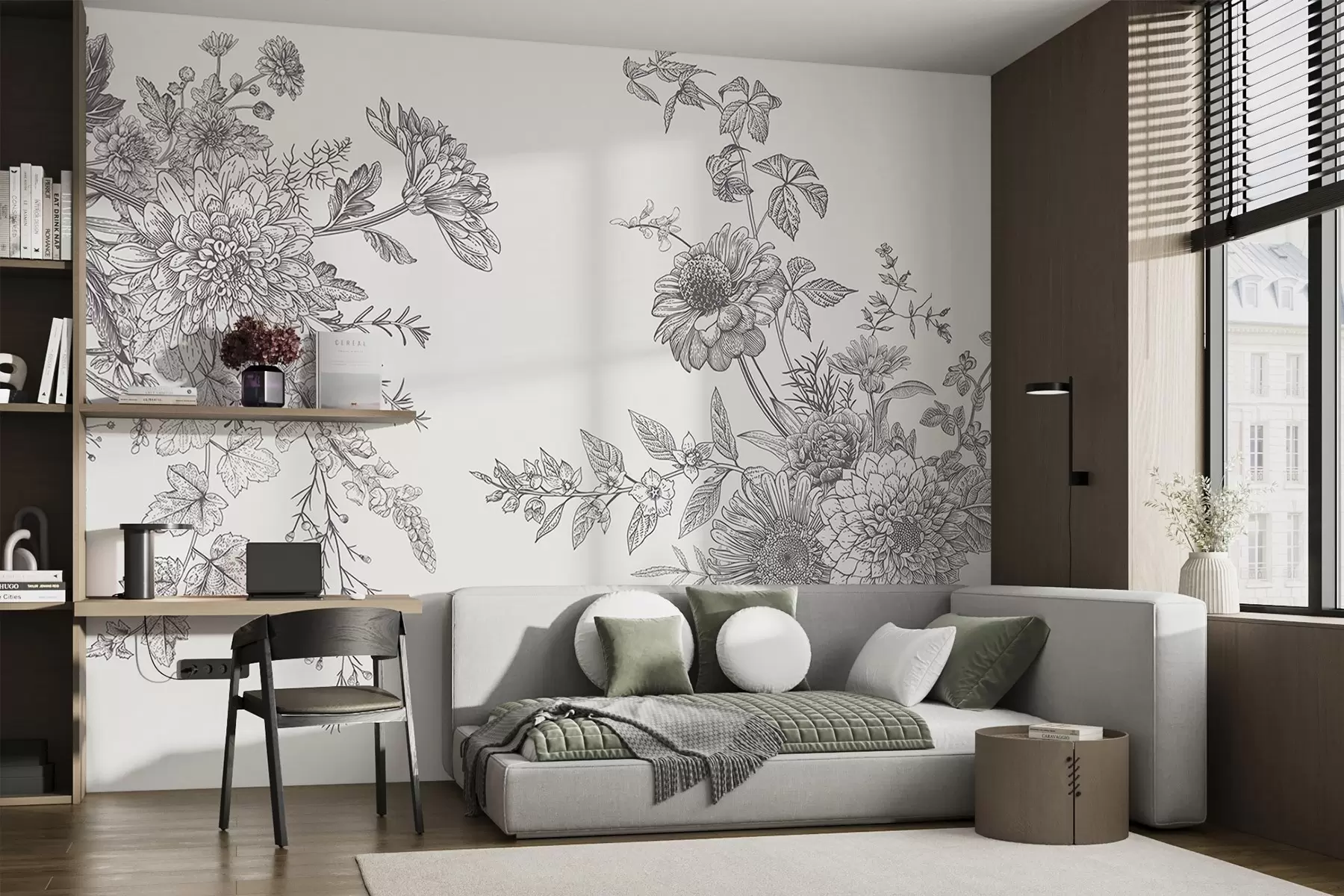 Papier peint Motif floral complexe en monochrome w00381v2