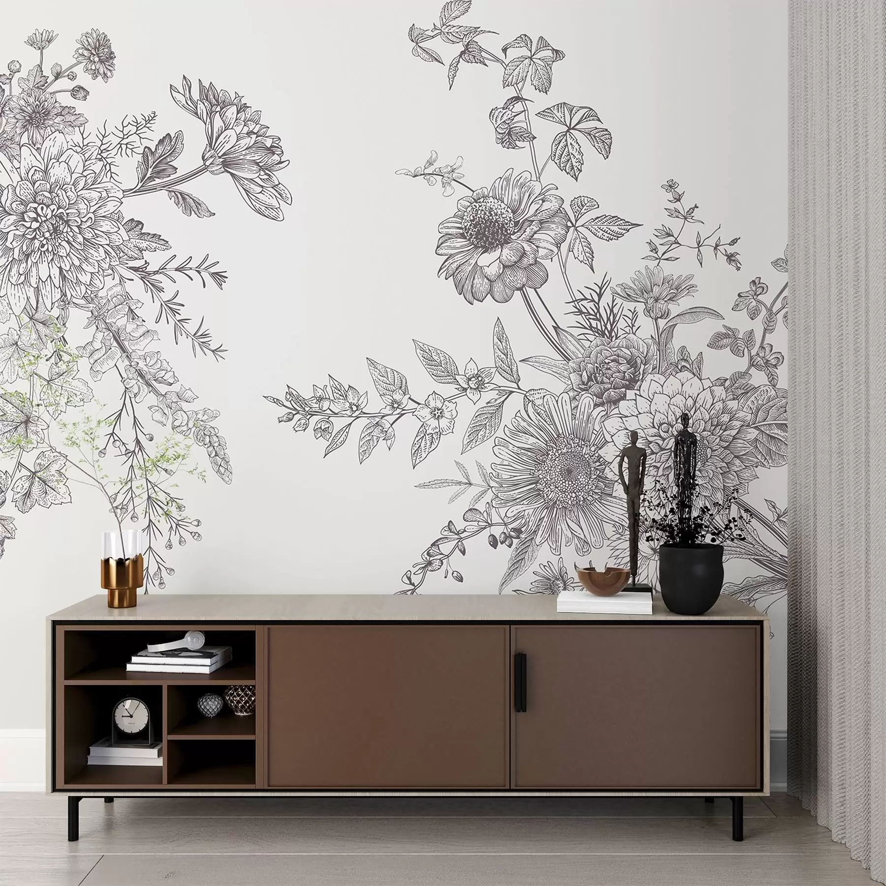 Papier peint Motif floral complexe en monochrome w00381v2