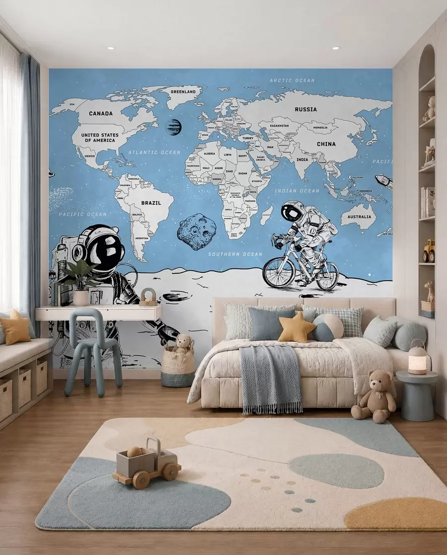 Papier peint Les astronautes explorent un univers fantaisiste w00473