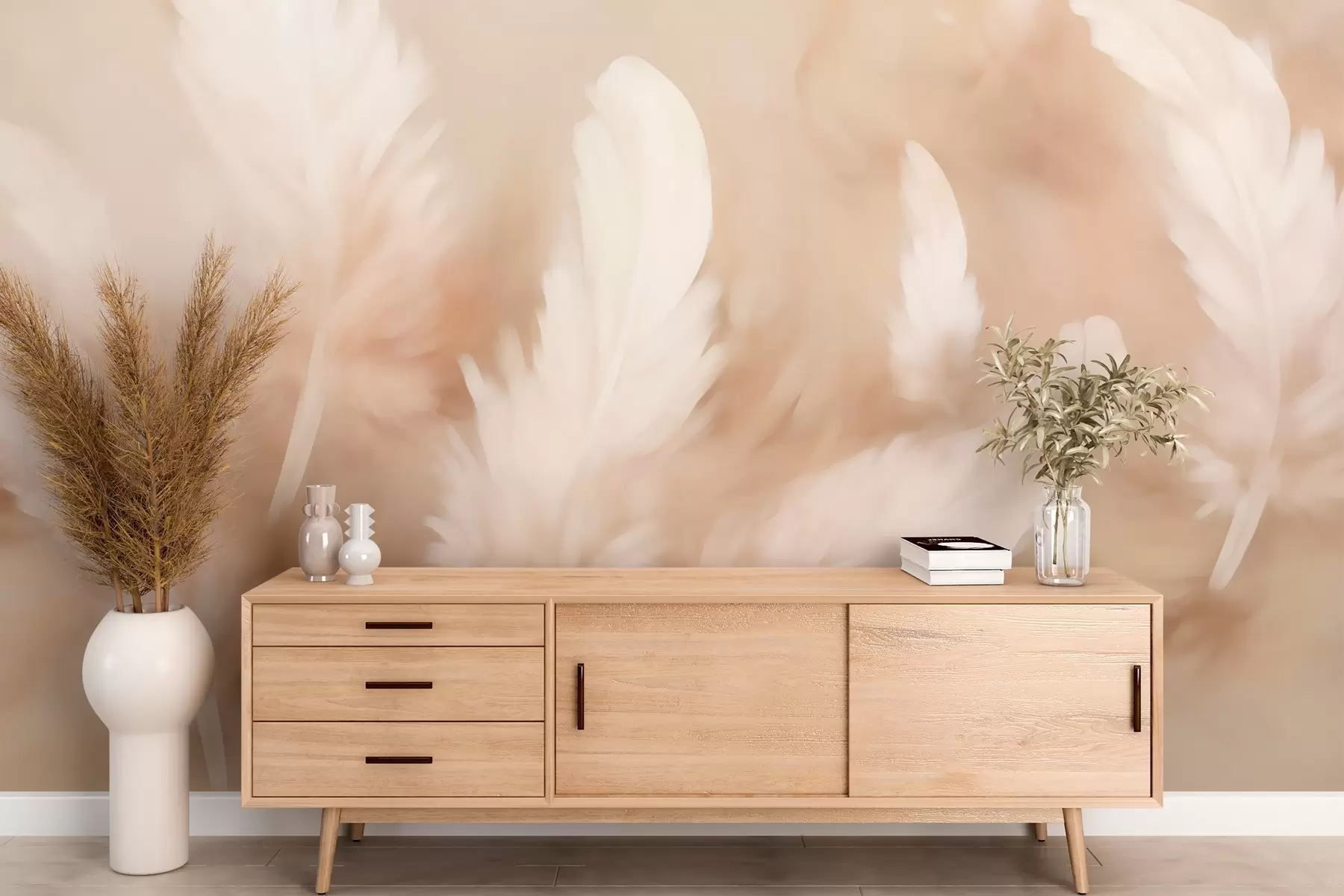 Papier peint Plumes aériennes dans des tons beiges doux w02032