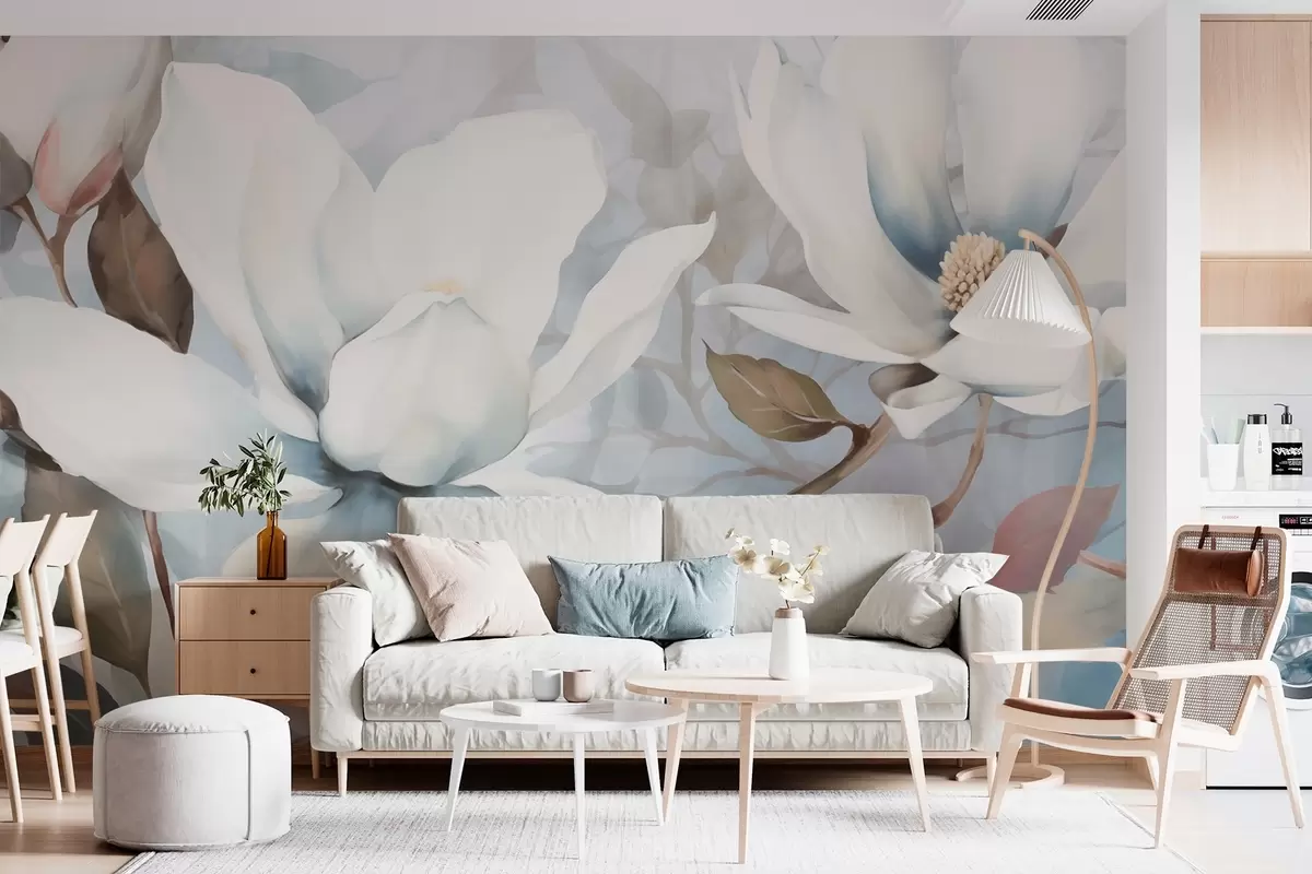 Papier peint Grandes fleurs blanches de magnolia w02036