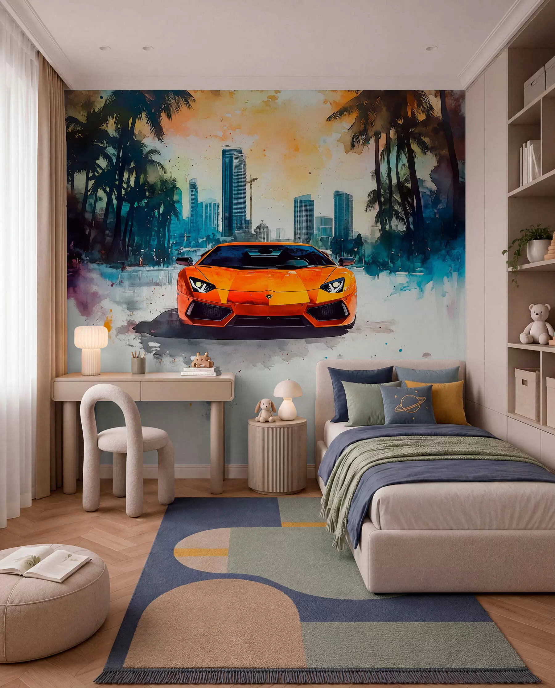 Papier peint Voiture de sport orange peinte w01964