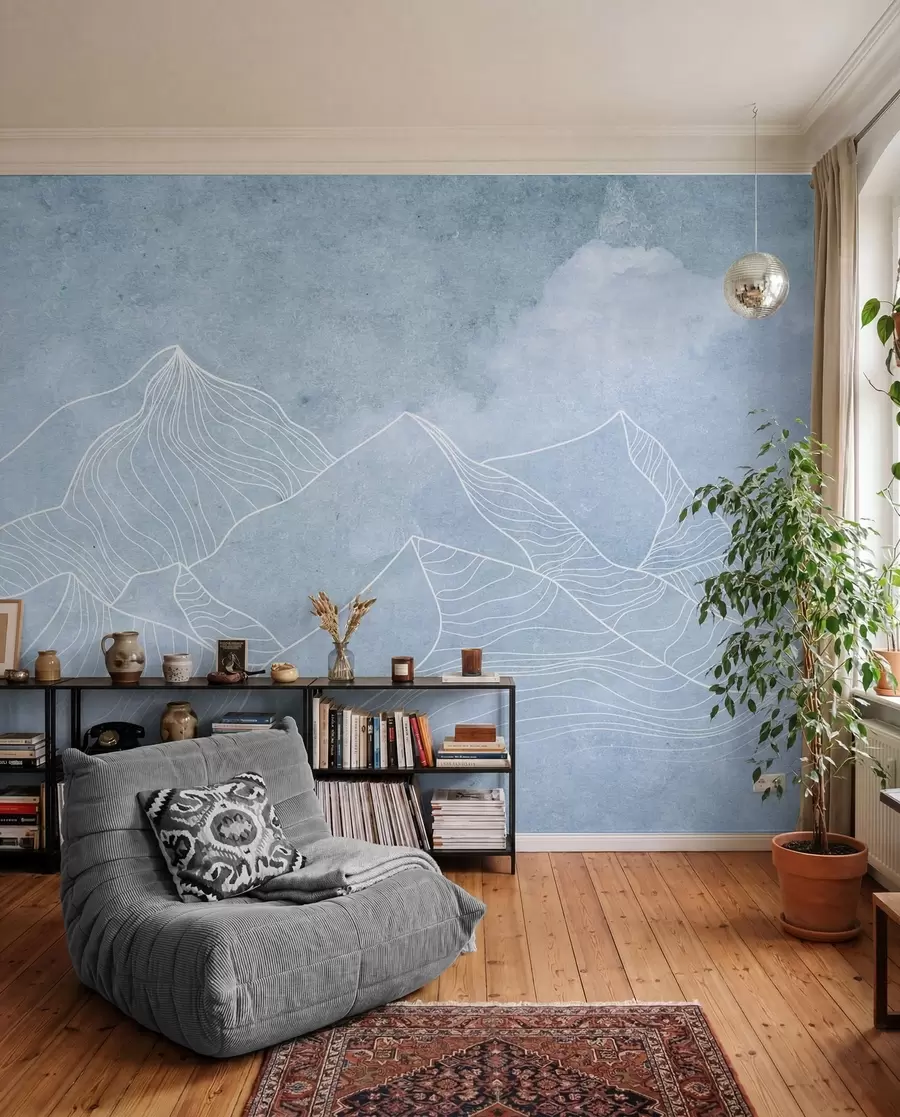 Papier peint Des montagnes sereines dans des tons bleus doux u98839v1