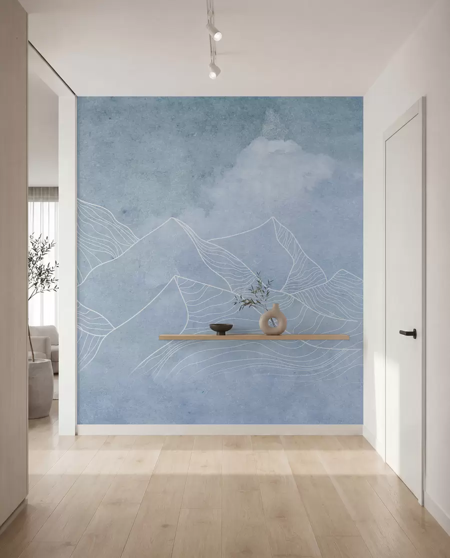 Papier peint Des montagnes sereines dans des tons bleus doux u98839v1