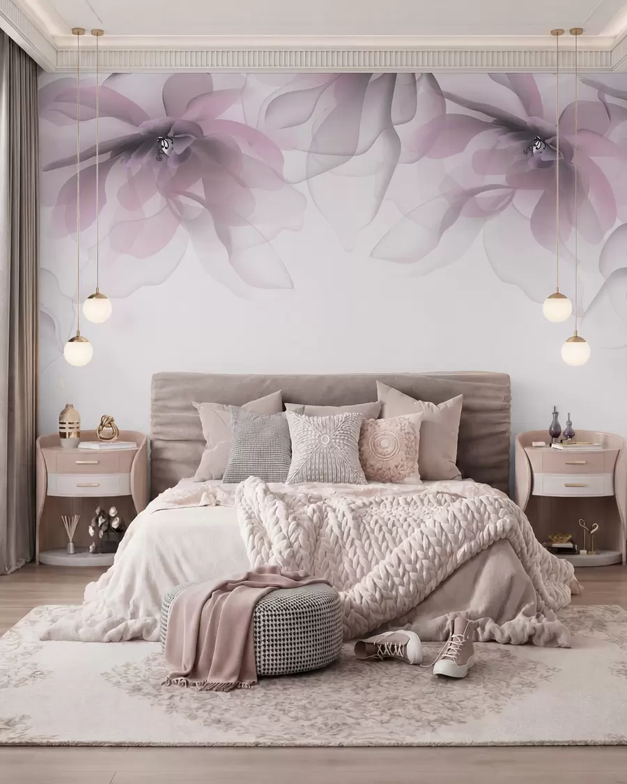 Papier peint grandes fleurs roses translucides sur le dessus w02093