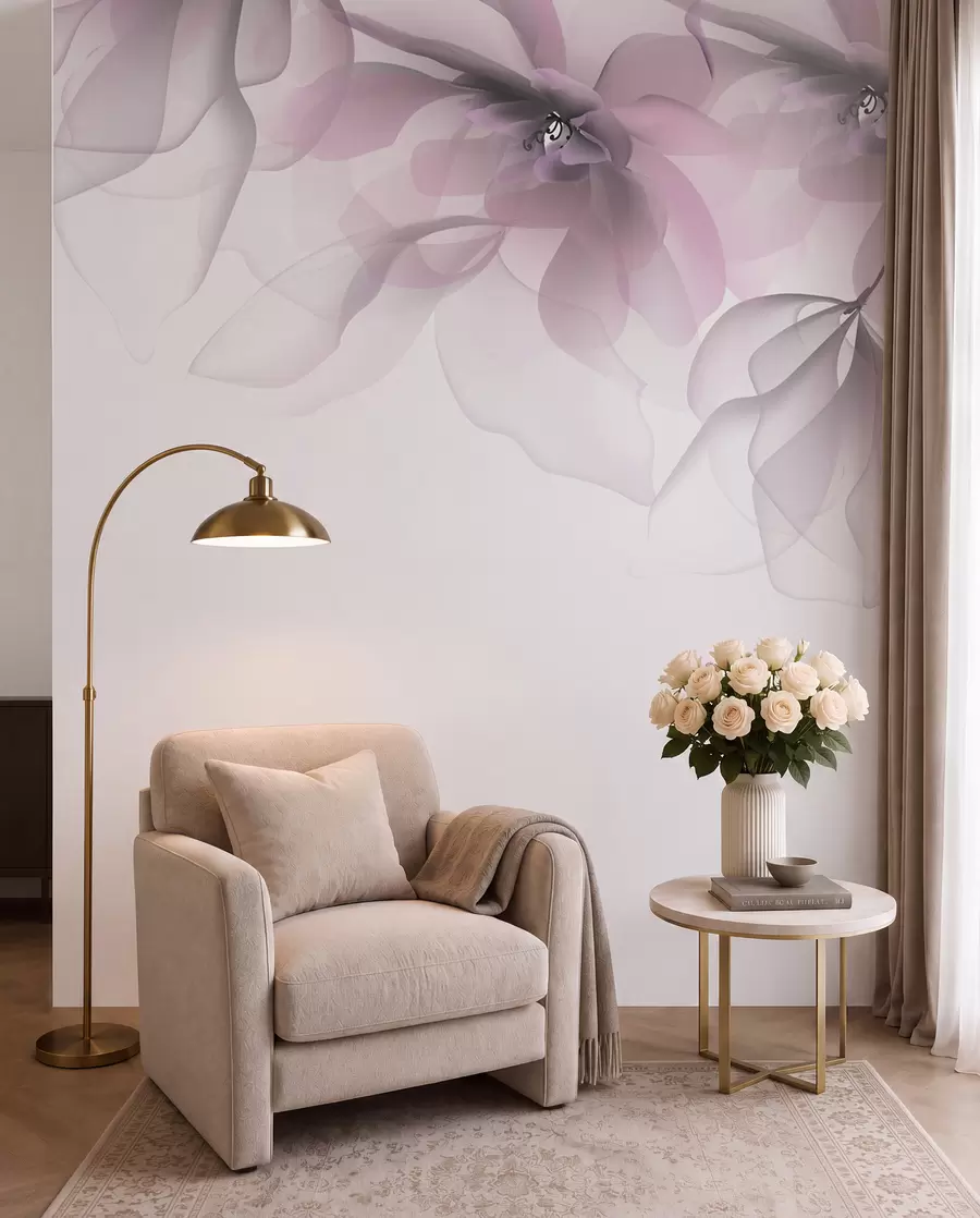 Papier peint grandes fleurs roses translucides sur le dessus w02093