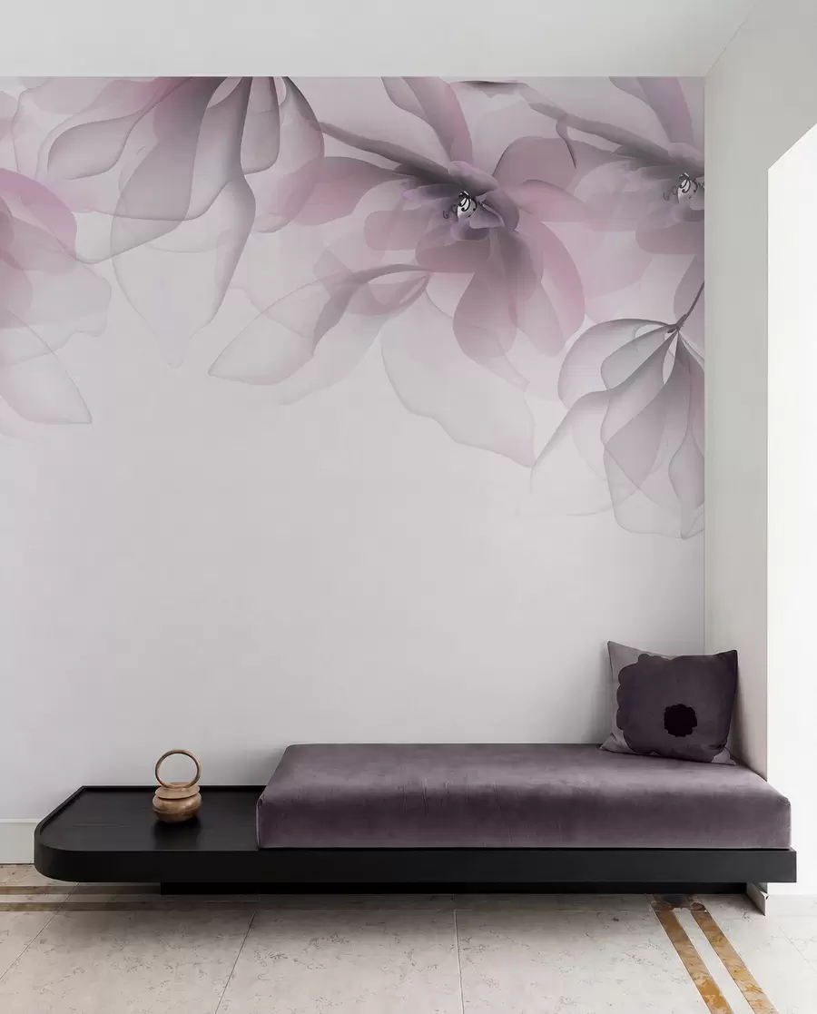 Papier peint grandes fleurs roses translucides sur le dessus w02093