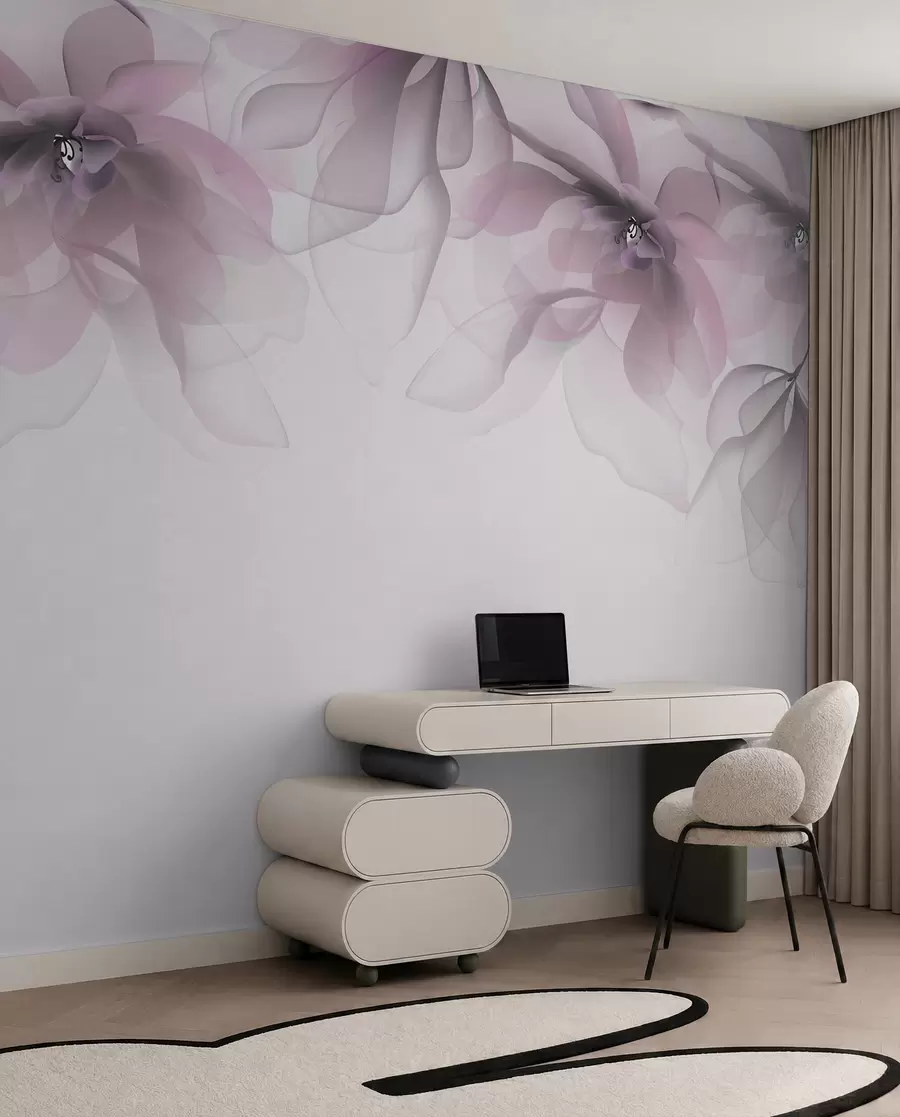 Papier peint grandes fleurs roses translucides sur le dessus w02093
