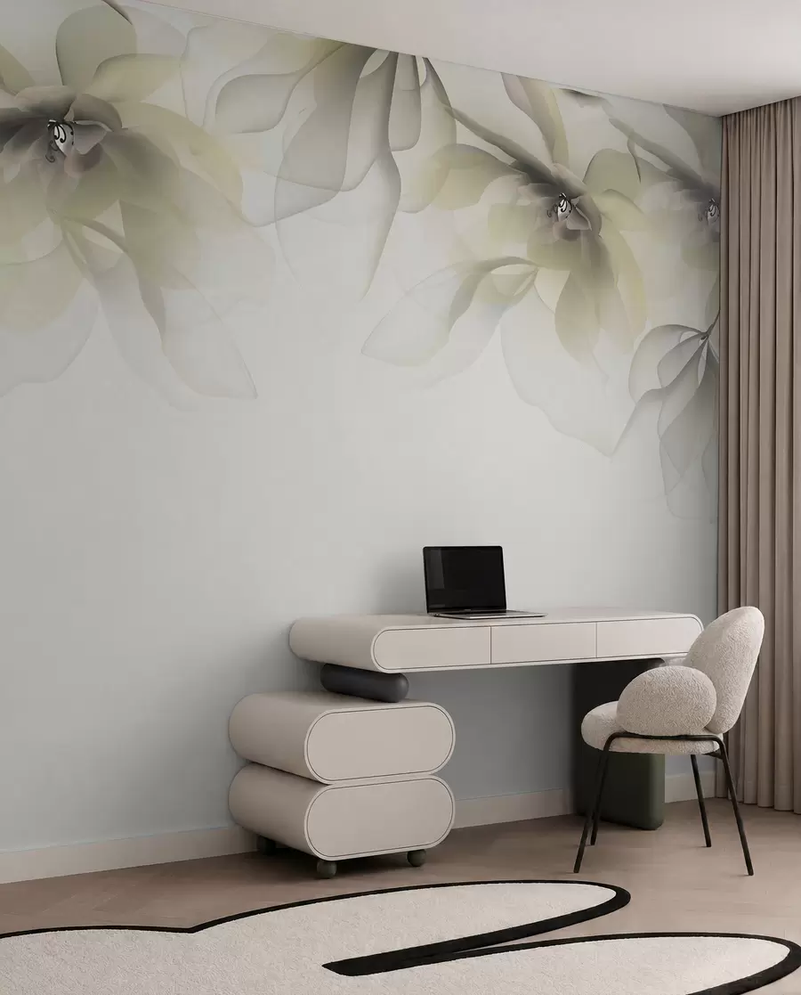 Papier peint grandes fleurs jaunes translucides au sommet w02093v1