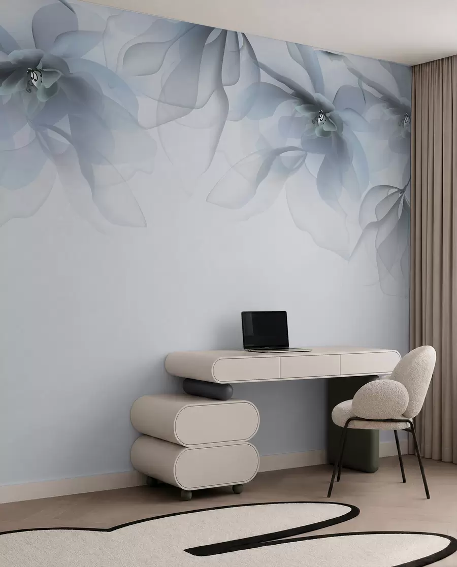 Papier peint grandes fleurs bleues translucides sur le dessus w02093v2
