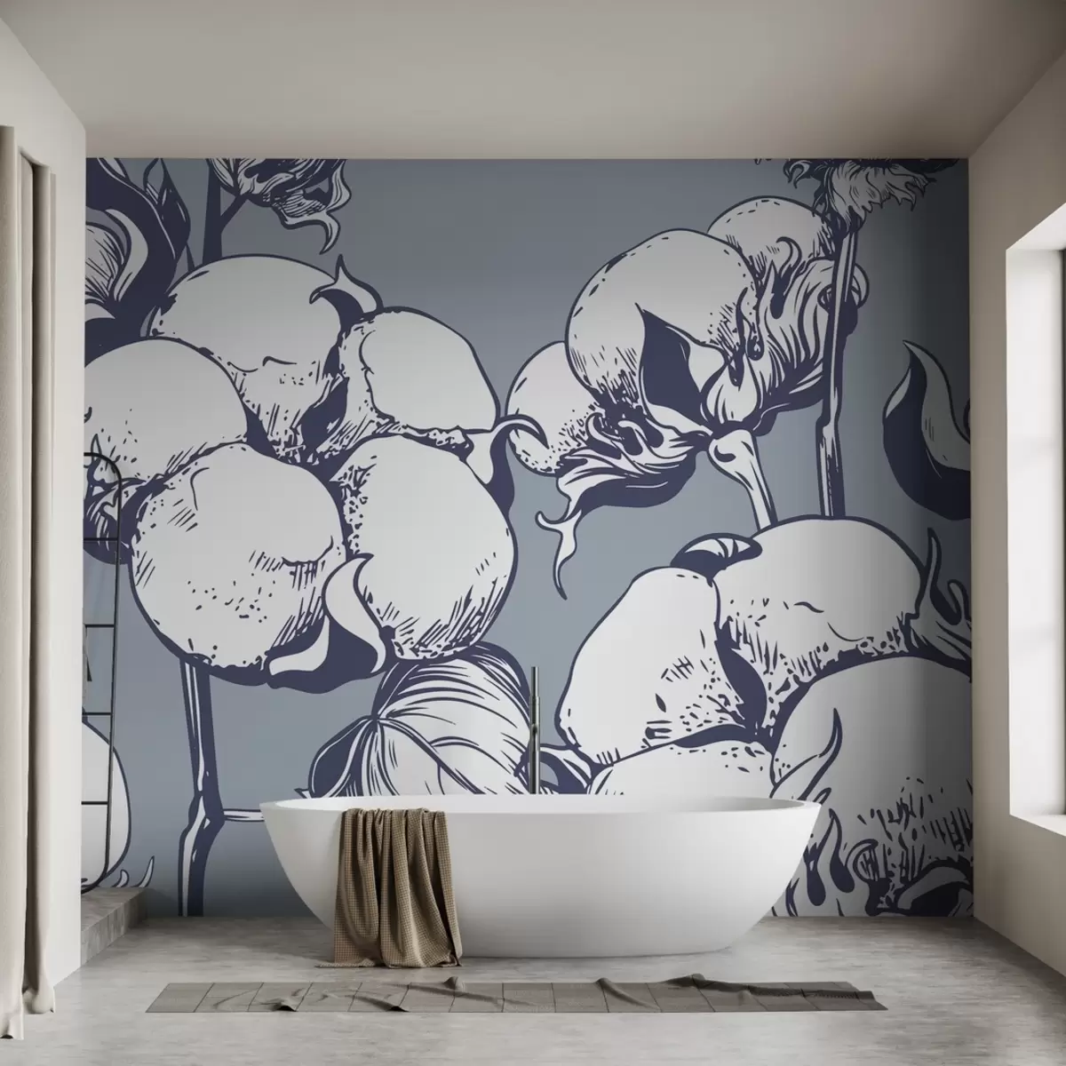 Papier peint Fleurs de coton sur un fond bleu délicat w02097