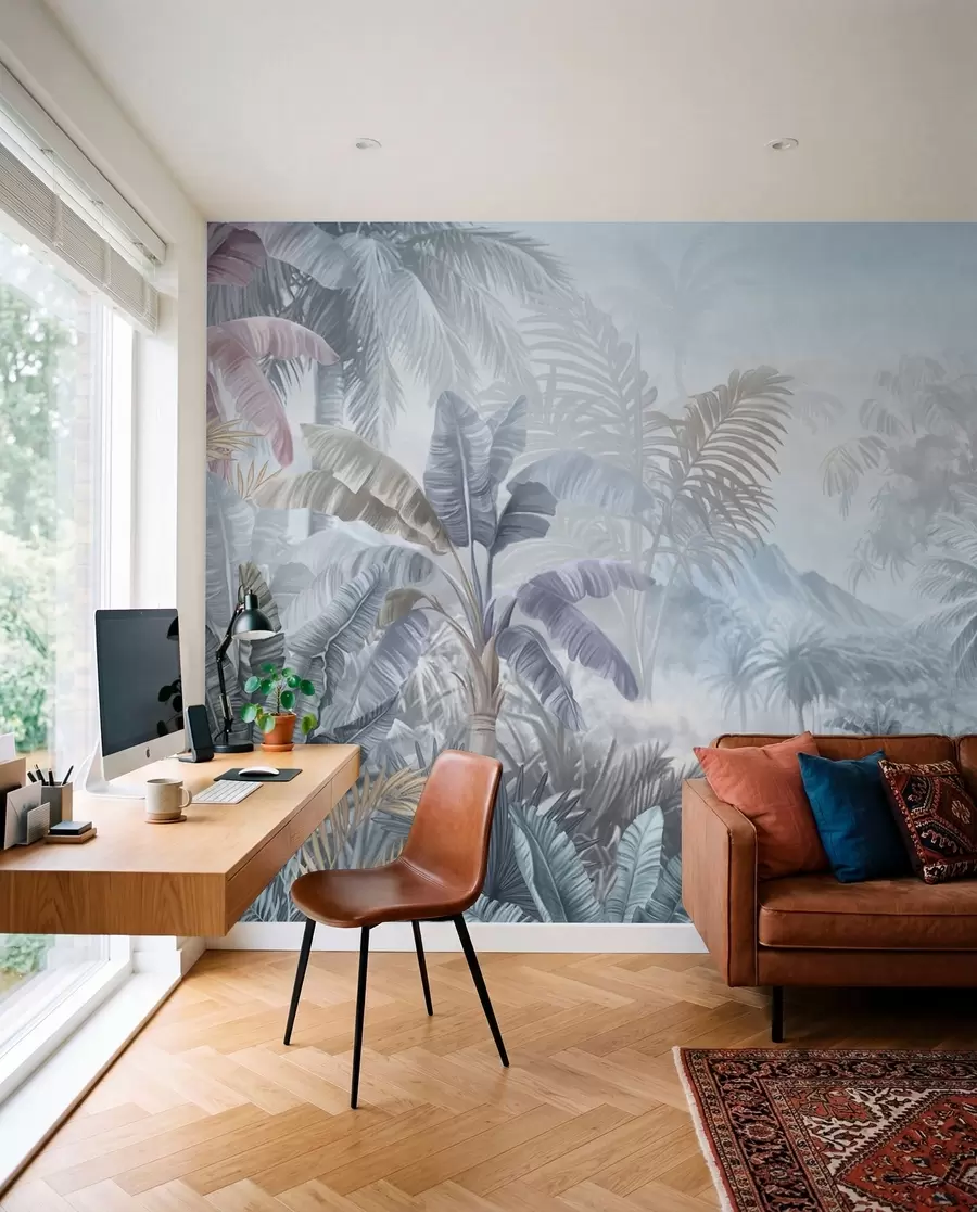 Papier peint Forêt tropicale dans des tons bleus doux w01931