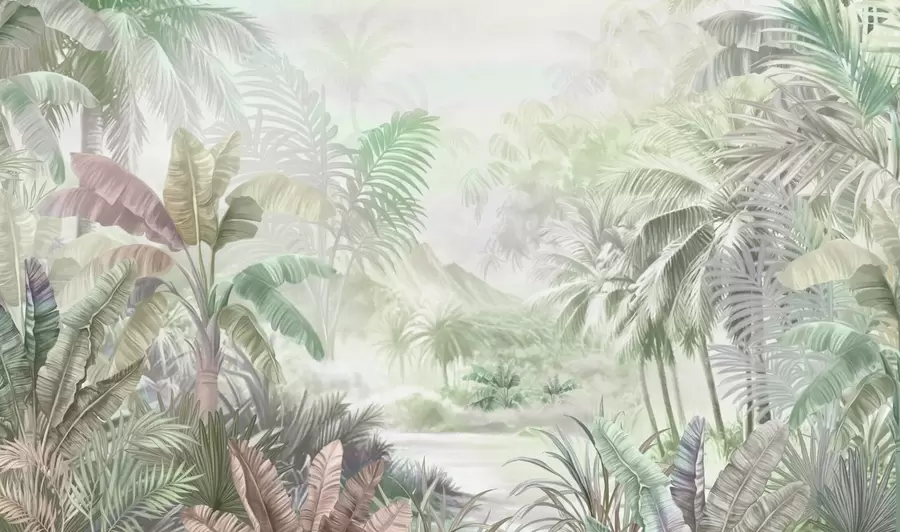 Papier peint Forêt tropicale dans des tons verts doux w01931v1