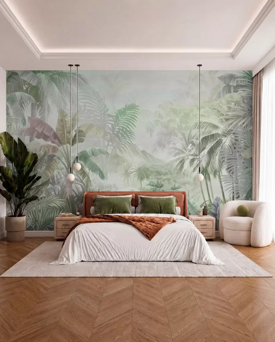 Papier peint Forêt tropicale dans des tons verts doux w01931v1