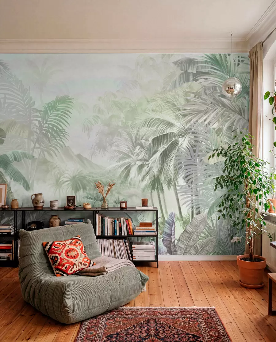 Papier peint Forêt tropicale dans des tons verts doux w01931v1