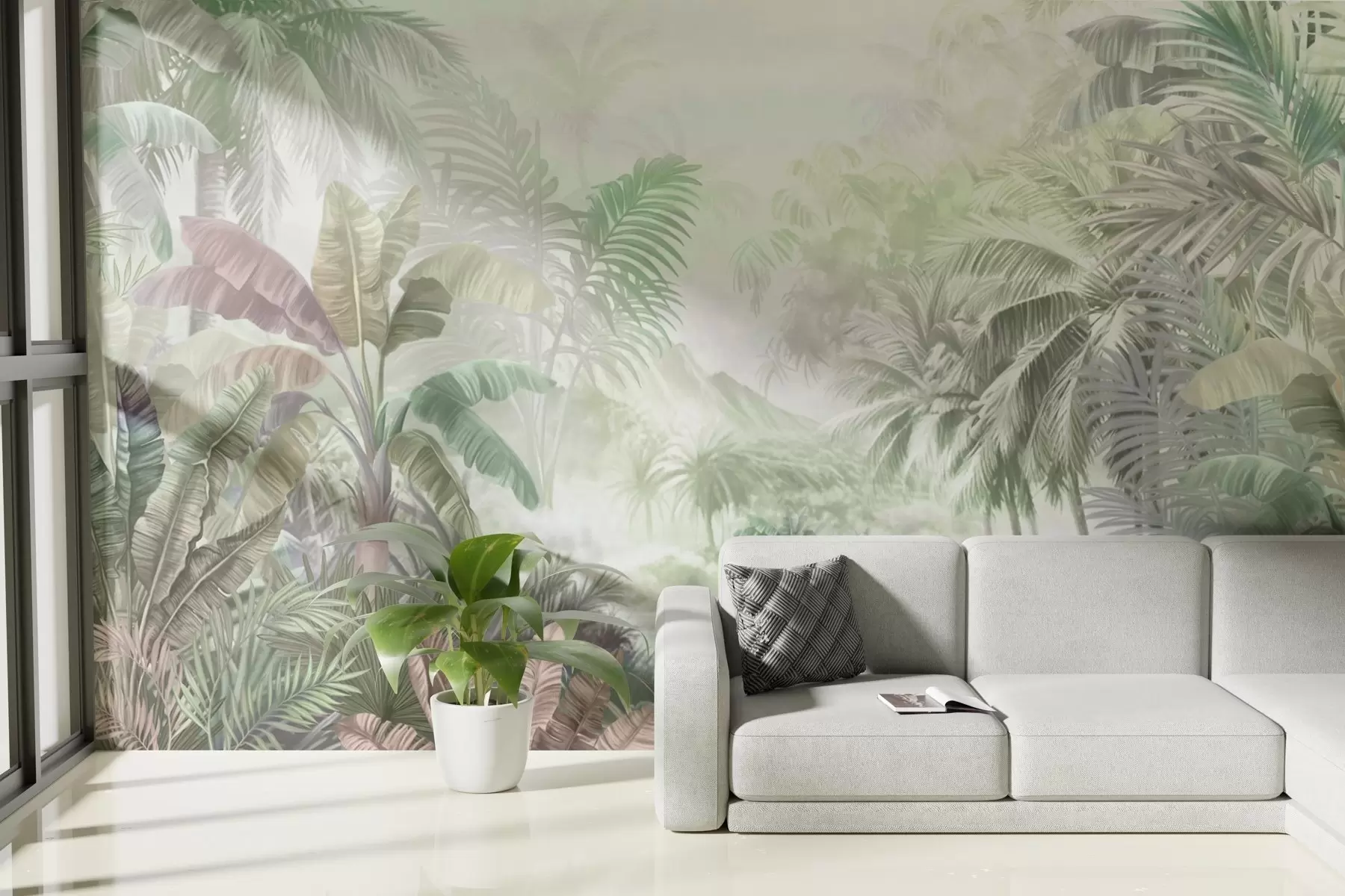 Papier peint Forêt tropicale dans des tons verts doux w01931v1