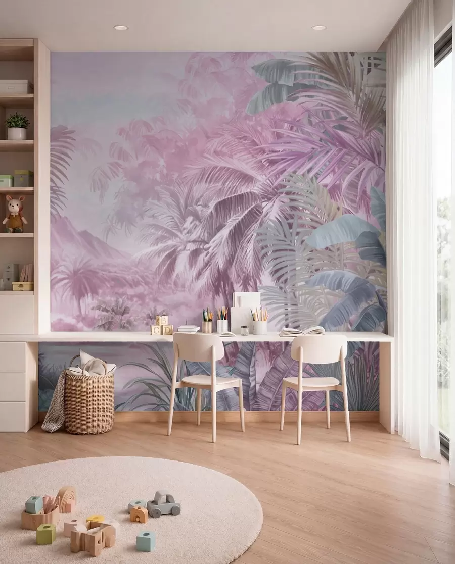 Papier peint Forêt tropicale dans des tons roses doux w01931v3