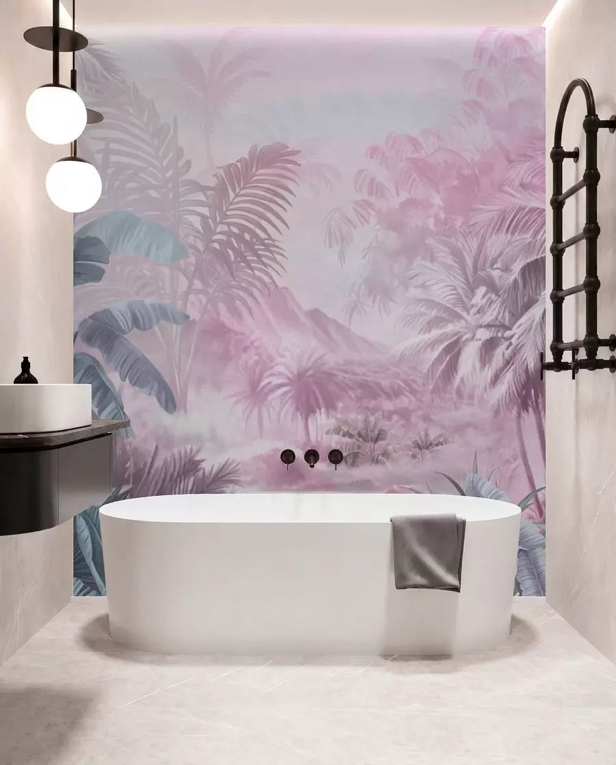 Papier peint Forêt tropicale dans des tons roses doux w01931v3