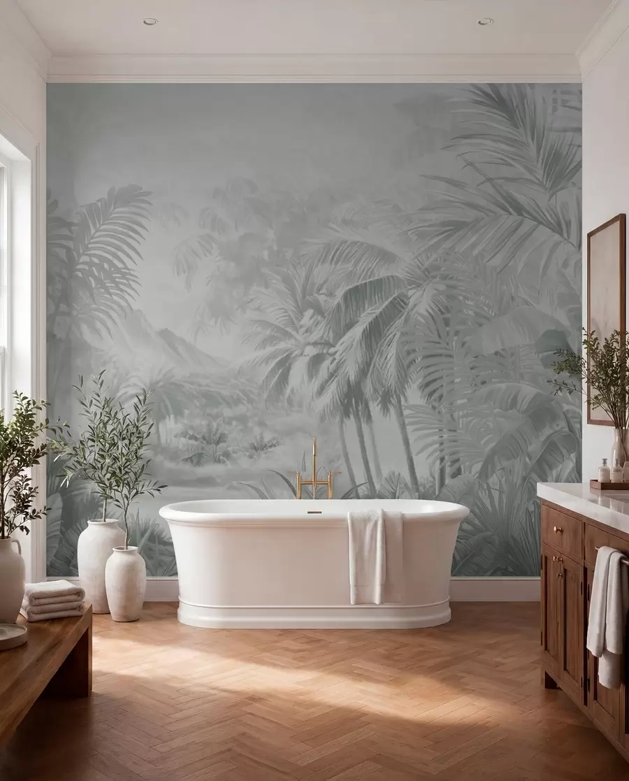 Papier peint Forêt tropicale dans des tons gris doux w01931v4
