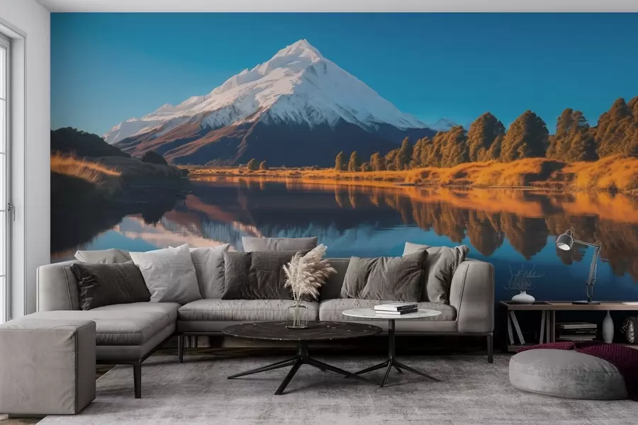 Papier peint Paysage de montagne avec forêt et rivière w02074