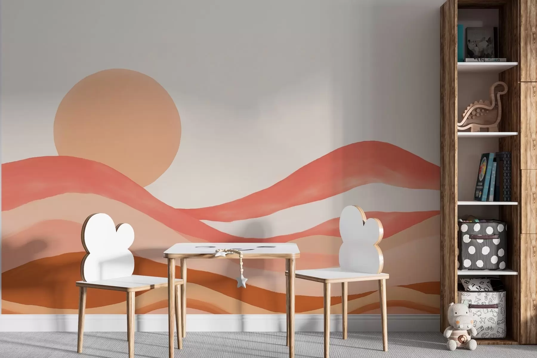 Papier peint Soleil et vagues dans un style bohème w02076