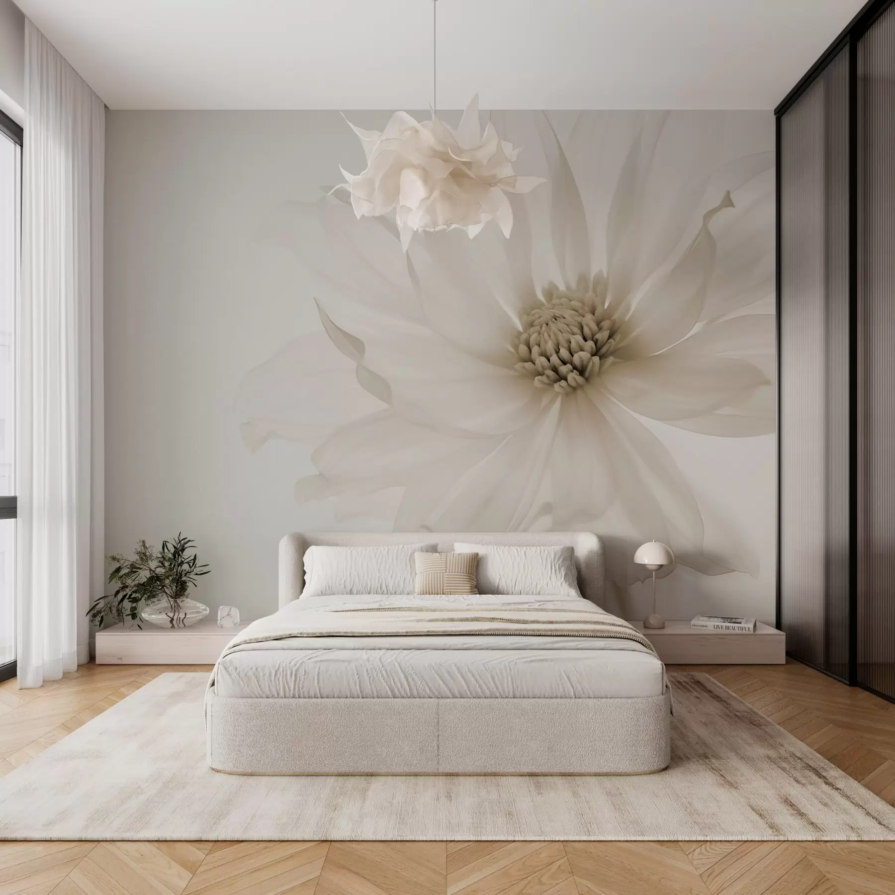 Papier peint Fleur beige délicate sur fond clair w02077v1