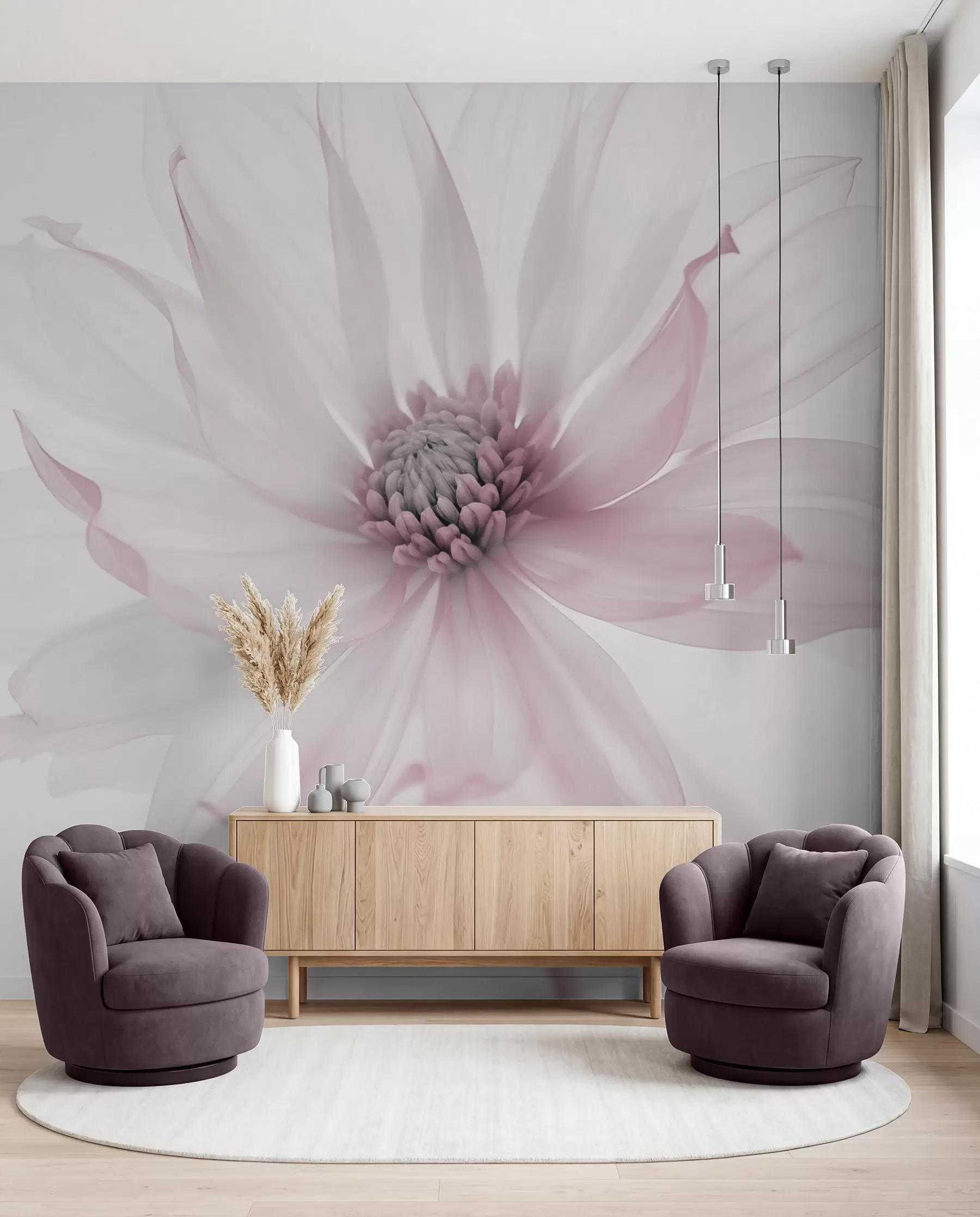 Papier peint Fleur rose délicate sur fond clair w02077v2