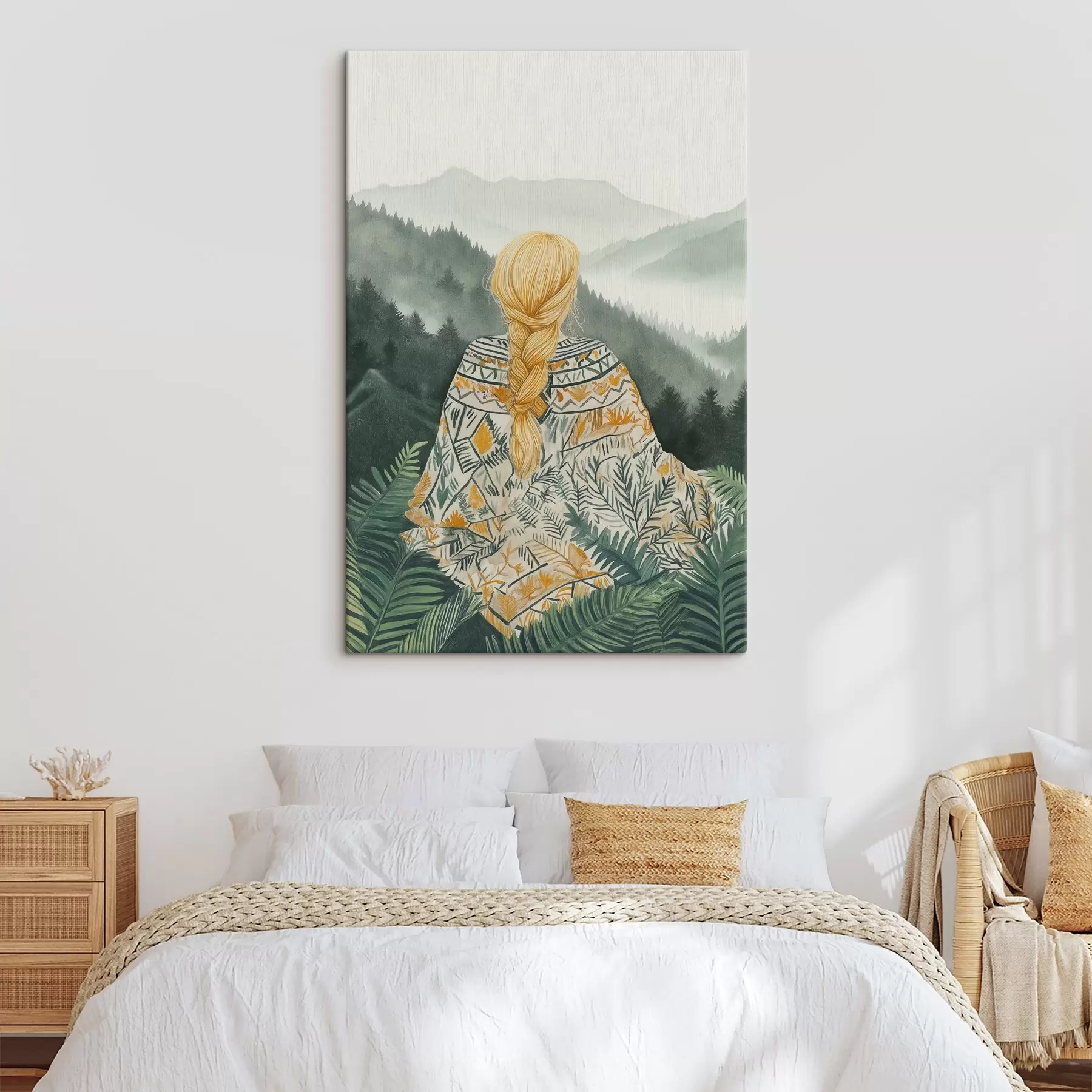 Tableau Paysages de montagne, forêt, fille dans la couverture, voyage, nature s41452