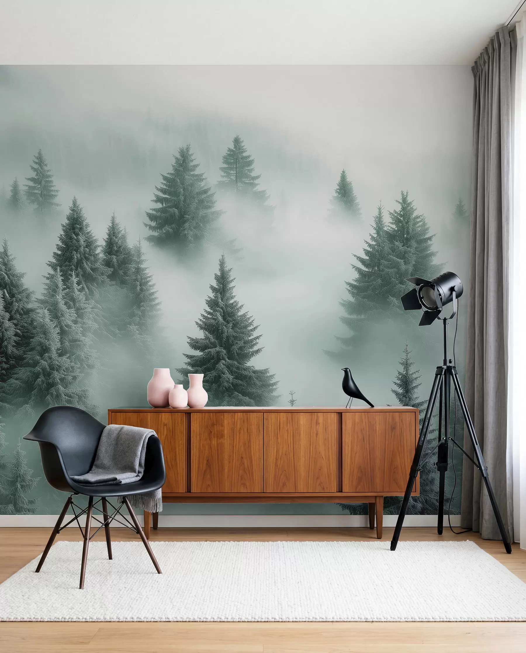 Papier peint Conifères en brume verte w02064v1
