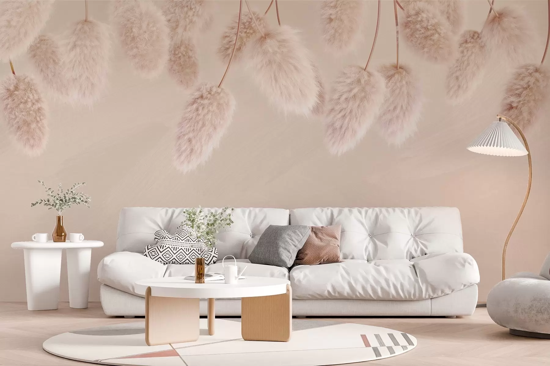 Papier peint Doux nuages de lagurus sur fond de touches de rose tendre w02071