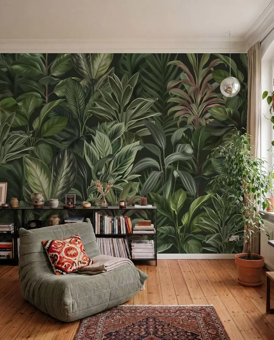 Papier peint Feuillage tropical vert épais w02126