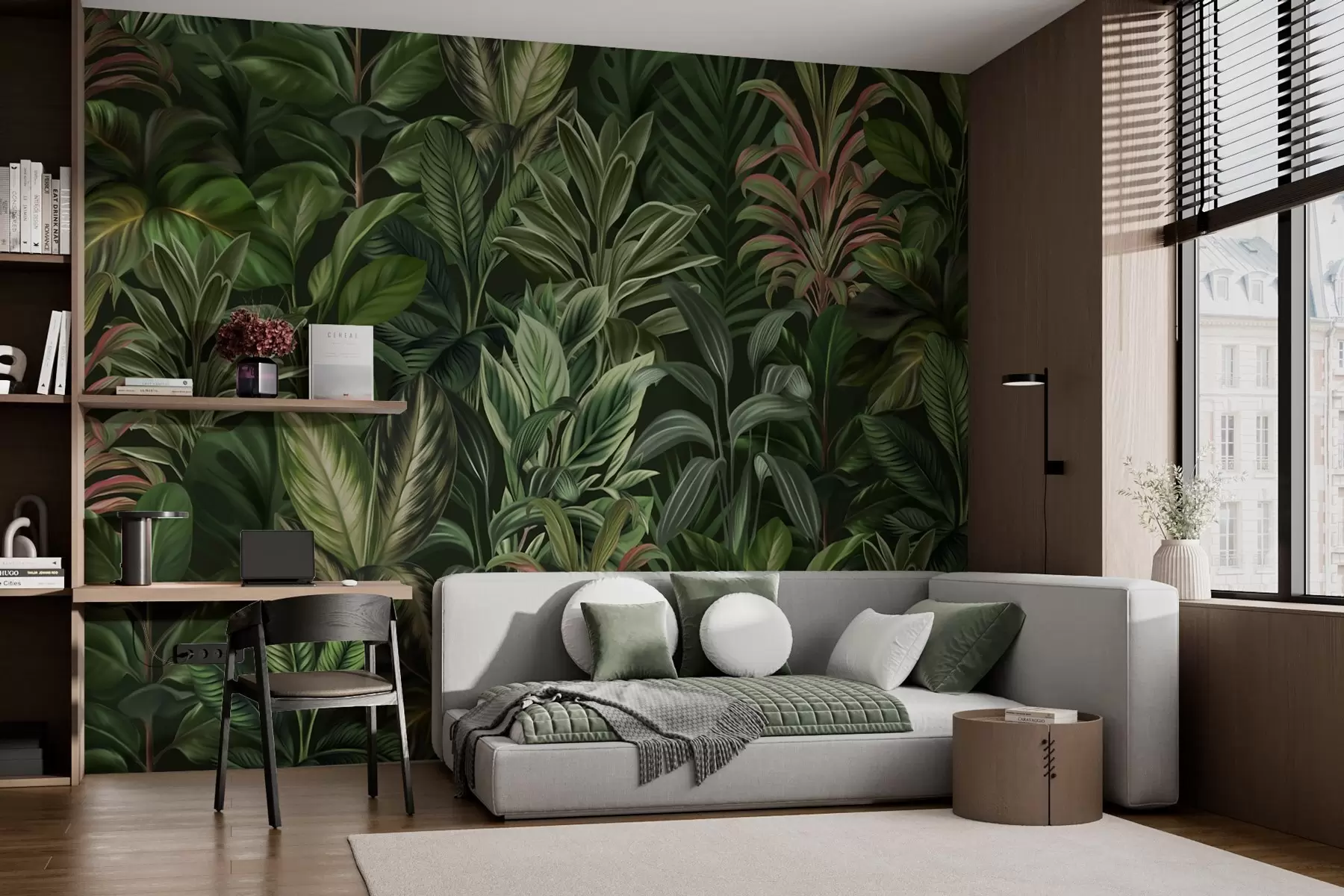 Papier peint Feuillage tropical vert épais w02126