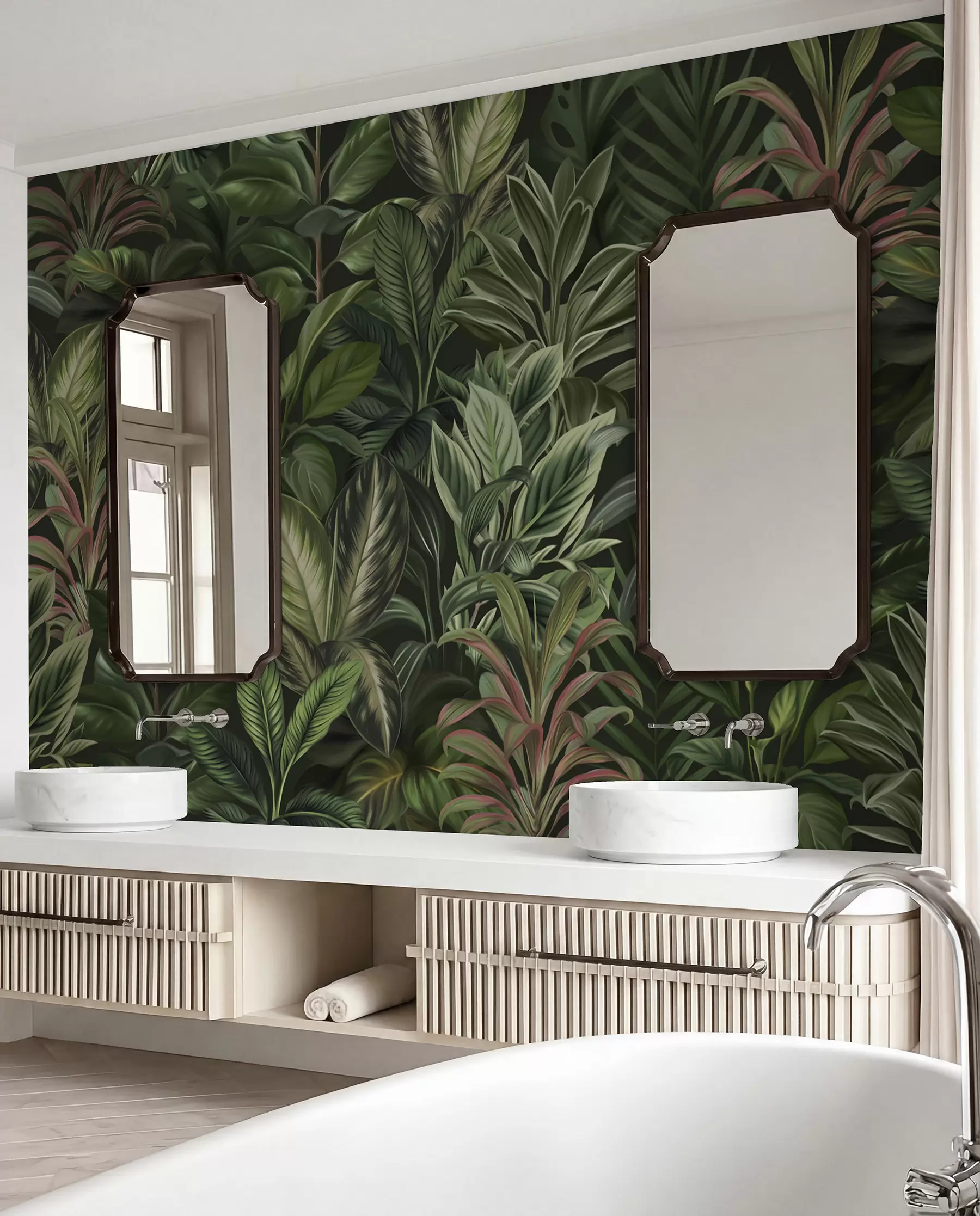 Papier peint Feuillage tropical vert épais w02126
