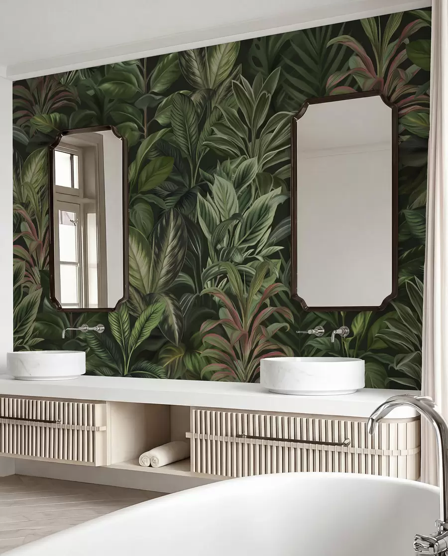 Papier peint Feuillage tropical vert épais w02126