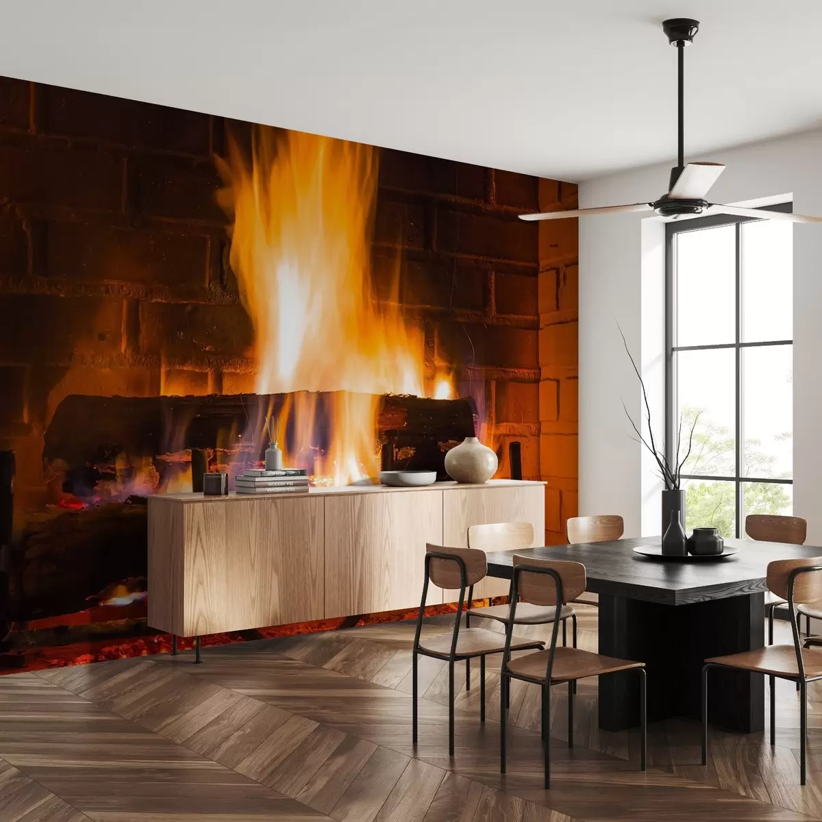 Papier peint Des flammes douillettes dans une cheminée chaleureuse u73022