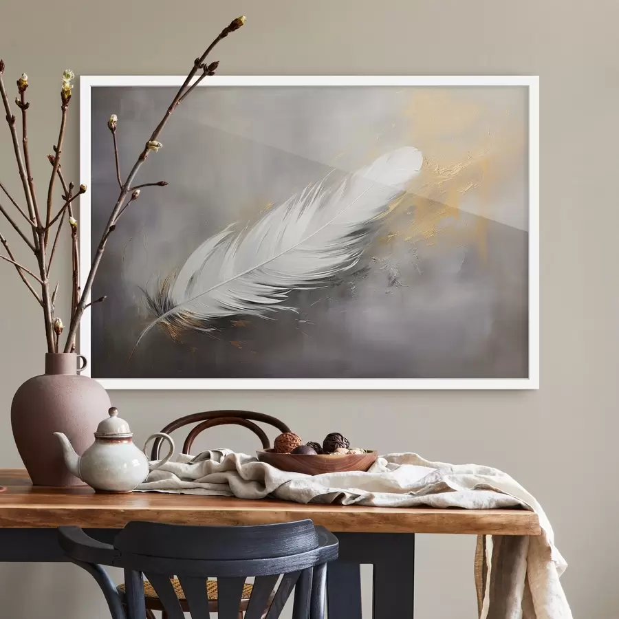 Papier peint Plume blanche sur fond gris f41557