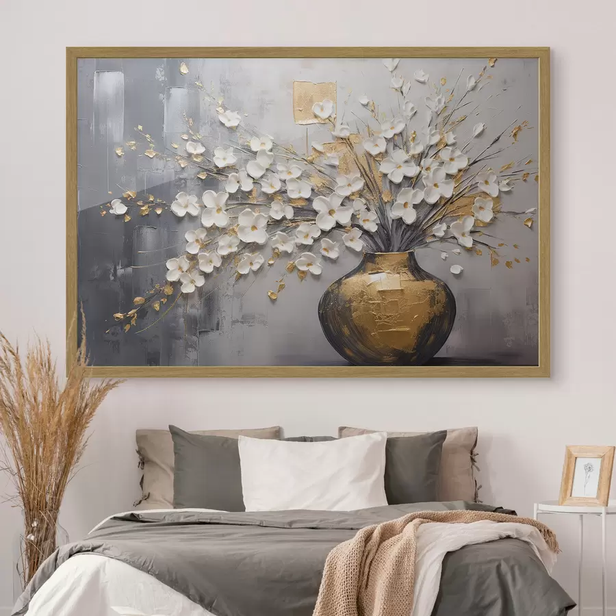 Papier peint Volumétrique petites fleurs légères dans un vase, imitation peinture à l'huile f41558