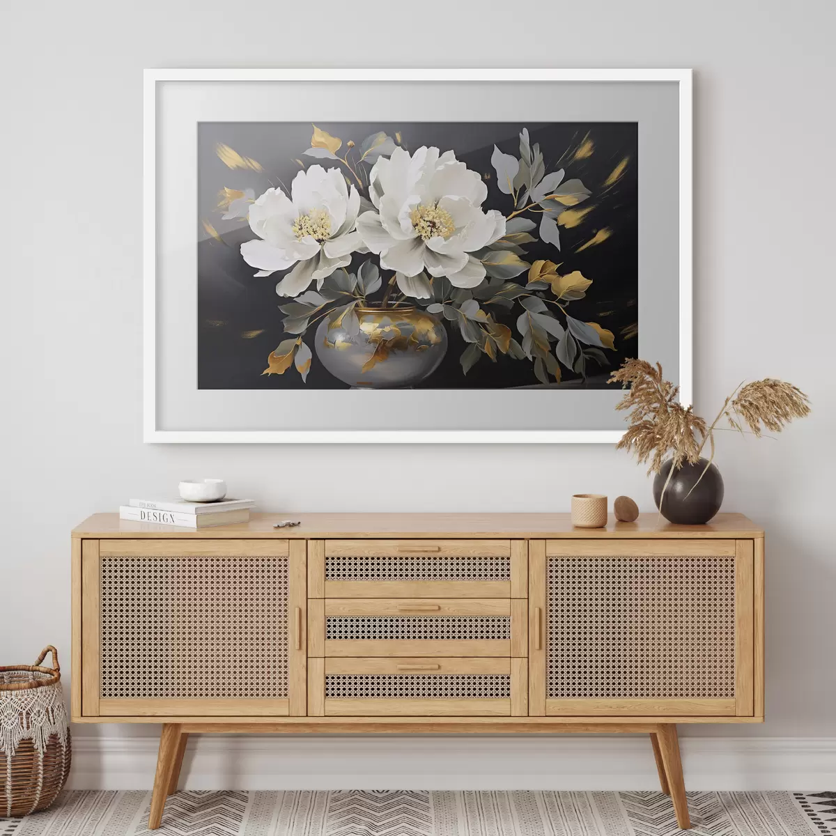 Poster Délicates pivoines blanches dans un vase f41568