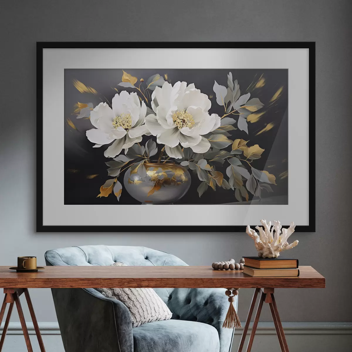 Poster Délicates pivoines blanches dans un vase f41568