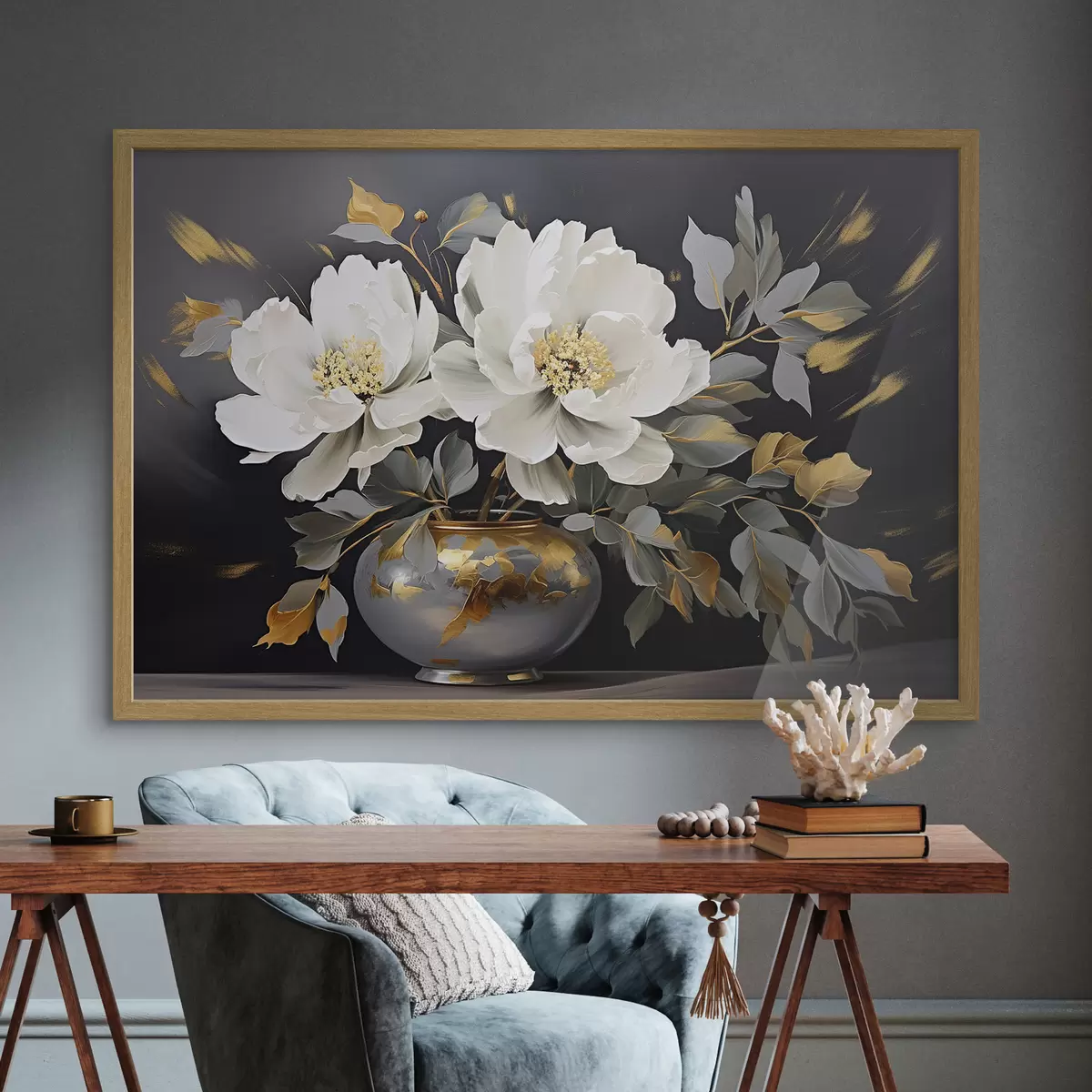 Poster Délicates pivoines blanches dans un vase f41568