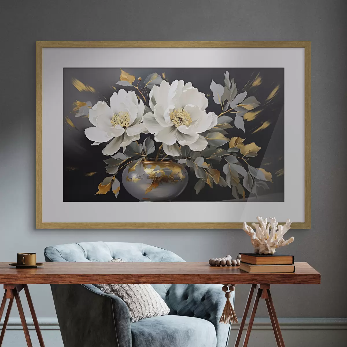 Poster Délicates pivoines blanches dans un vase f41568