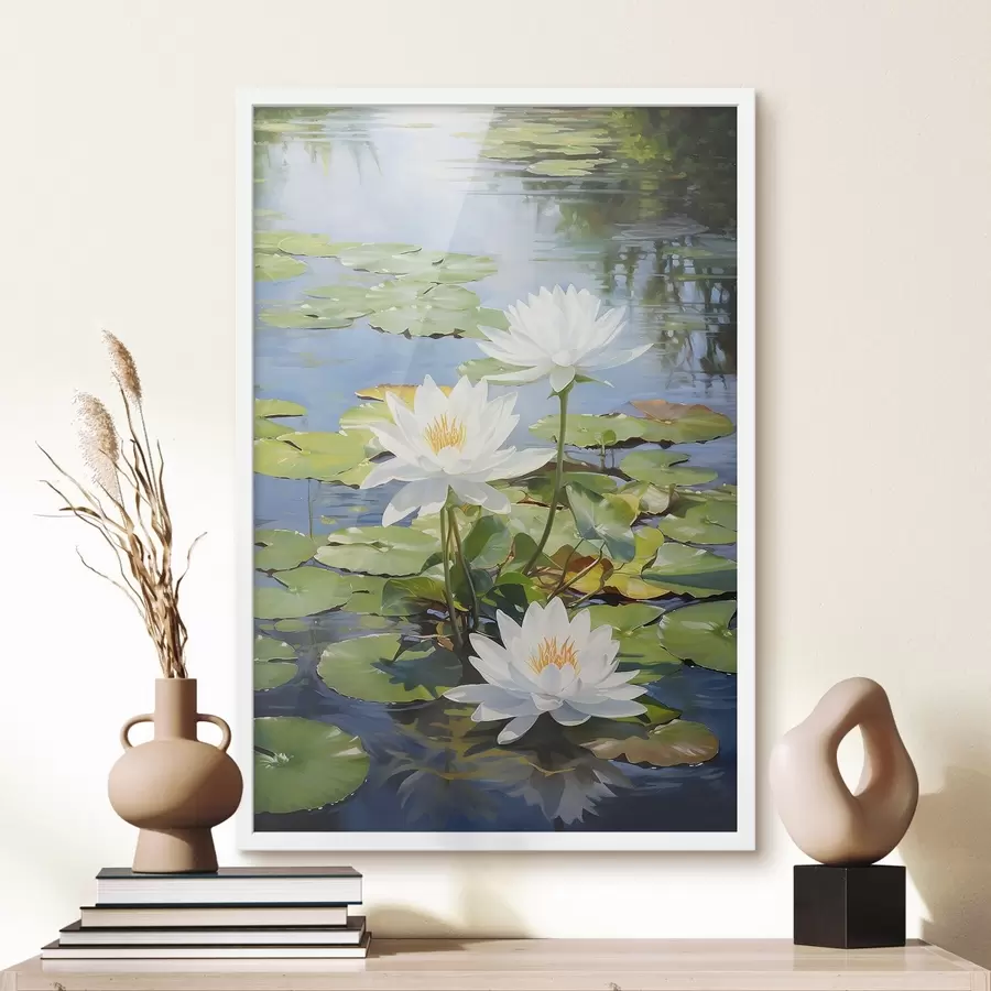 Papier peint Trois nénuphars blancs, fleurs de lotus f41572