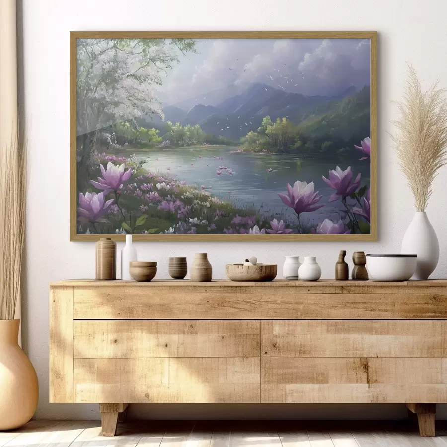 Papier peint beau lac entre les montagnes f41629