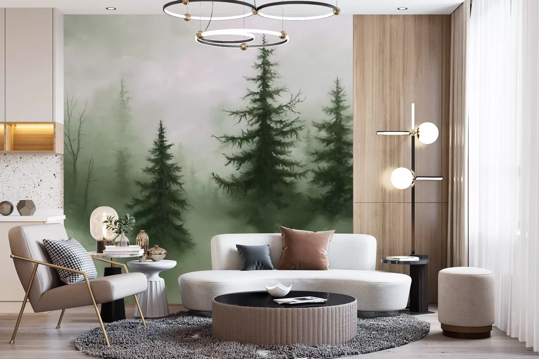 Papier peint Forêt vert foncé, peinture à l'huile, coups de pinceau, nature w02153v1