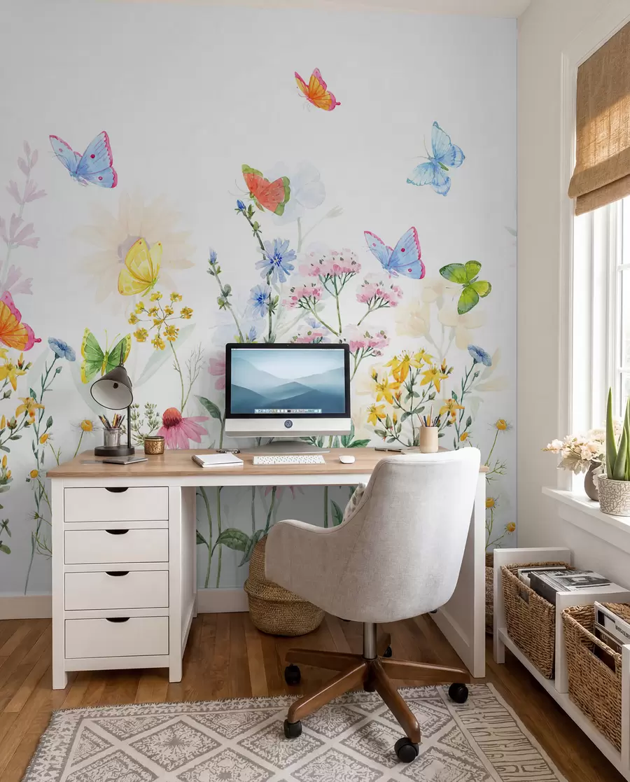 Papier peint Fleurs et plantes colorées et papillons w02238